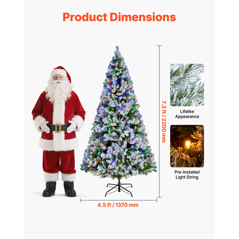 VEVOR Christmas Tree 7.2ft Prelit Snow Flocked Tree with 470 Colorful LED Lights image number 1