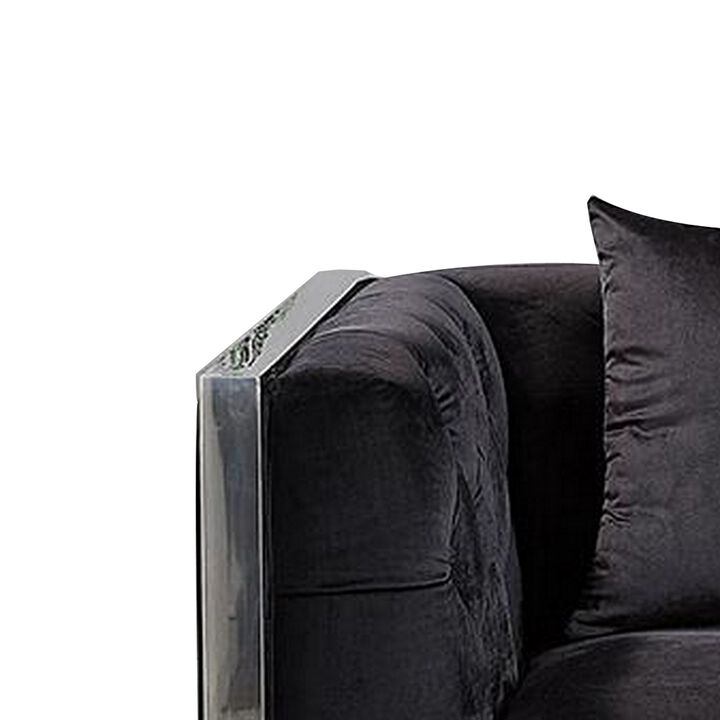 Vade 39 Inch Accent Chair, Stainless Steel Frame, Tufted Black Flannelette - Benzara