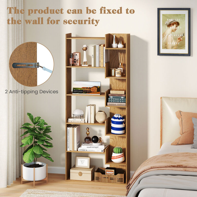 6-Tier Wooden Bookshelf with Open Shelves and 2 Anti-Tipping Kits Included