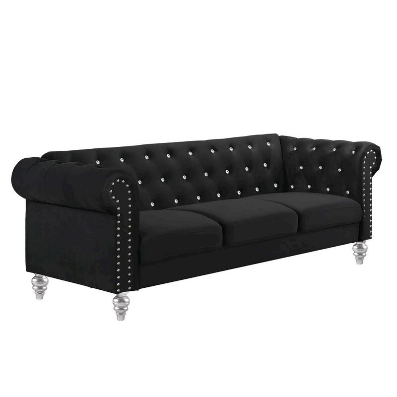 Black Velvet Sofa with Rolled Arms &ndash; Elegant Velvet Couch for Living Room image number 0