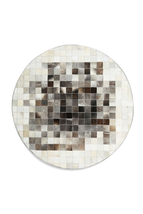 Natural Gray & Beige Calfskin Round Patchwork Rug