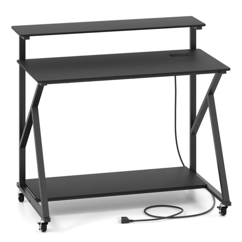 Rolling Computer Desk with Power Outlets, Monitor Shelf and Storage for Office And Home Use image number 0