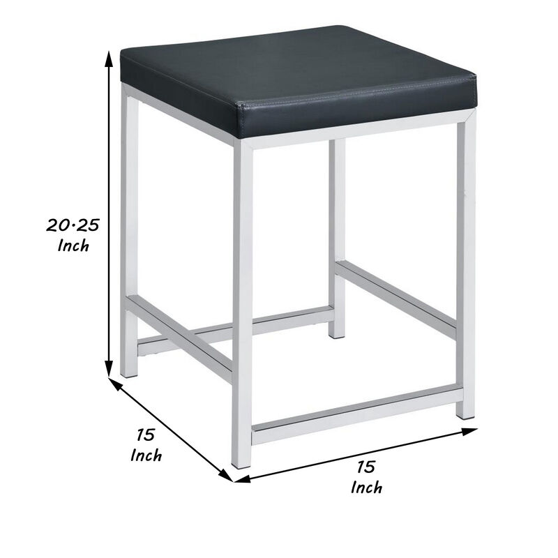 Vanity Stool with Leatherette Seat and Tubular Frame, Black