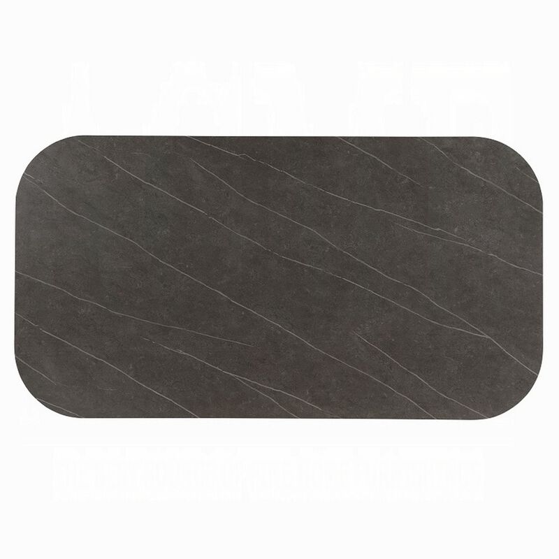 Kyna Dining Table, Gray, 82 Inch Black Sintered Stone Rectangular Top - Benzara