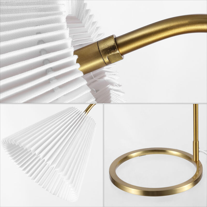 Callie Modern Glam Metal Arc Adjustable Head LED Table Lamp with Pleated Shade