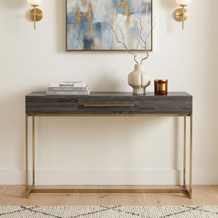 HomeRoots 48" Gray and Gold Wood and Metal Frame Console Table With Drawer