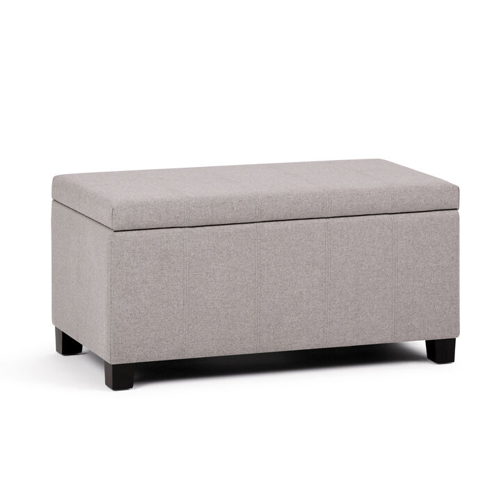 Dover 36 inch Wide Contemporary Rectangle Storage Ottoman Bench in Cloud Grey Linen Look Fabric, Assembled