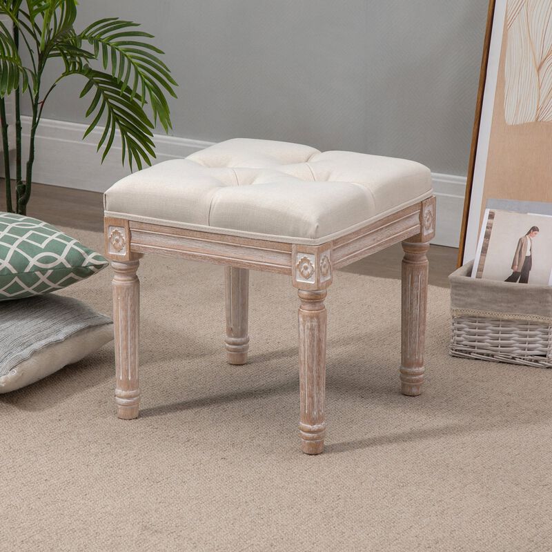 Hivvago Vintage Tufted Ottoman Bench with Wooden Legs image number 1