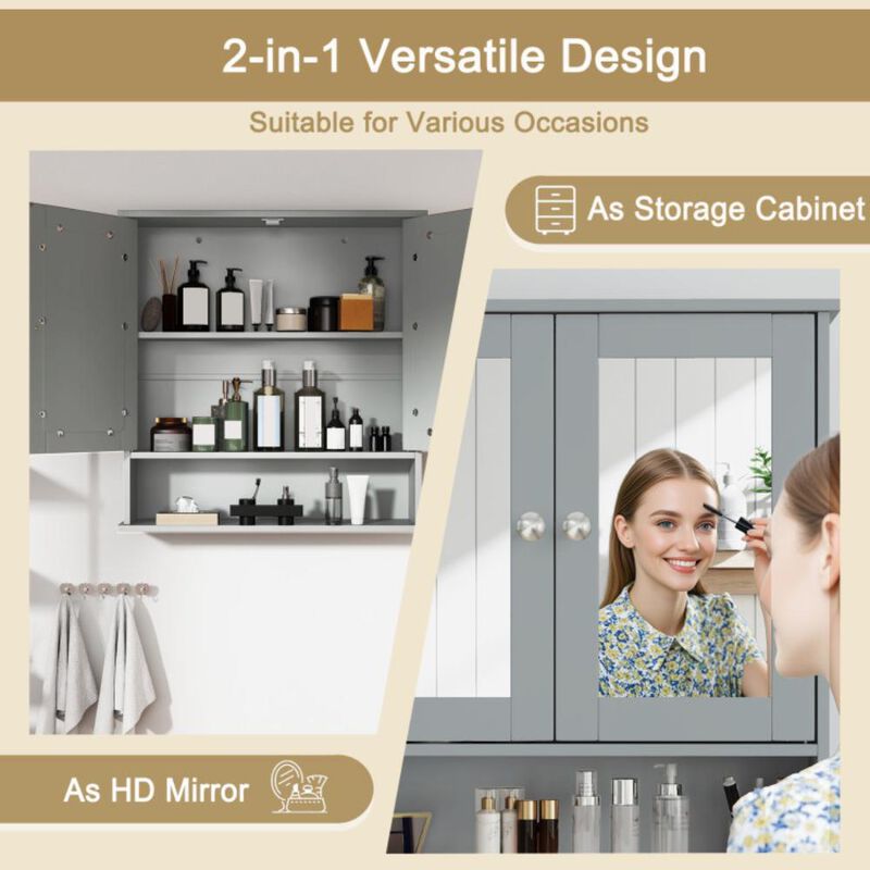 Hivvago Double Door Wall-Mounted Bathroom Mirror Cabinet with Storage Shelf