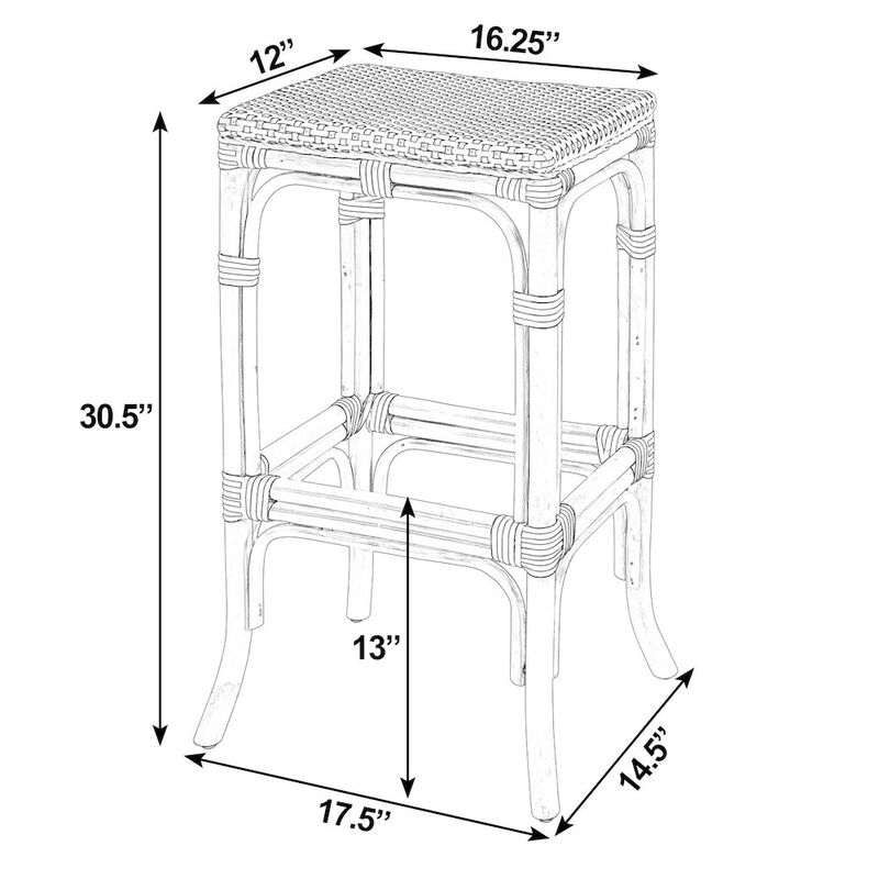 Butler Specialty Laguna 30.5 in. Seat Height Rectangular Rattan Backless Bar Stool White and Navy image number 2