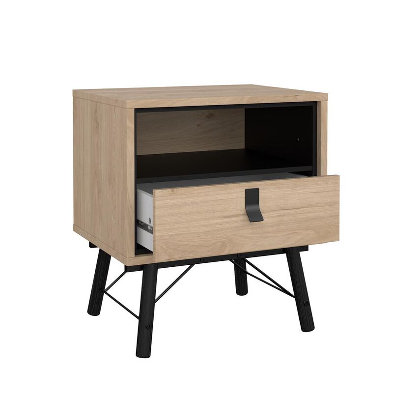 Tvilum Ry Nightstand with 1 Drawer and Open Shelf, Jackson Hickory/Black