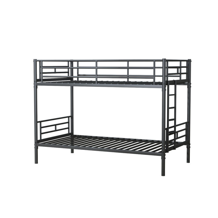 Black Twin over Twin Metal Bunk Bed with Removable Ladder, Comfortable Rungs, Easy to assemble