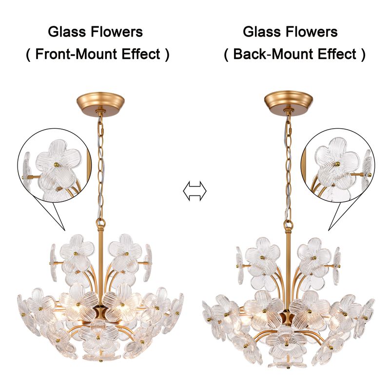 Fabiola Modern 6-Light 17.7" Glam Clear Glass Flower Chandelier-Glossy Brass image number 5