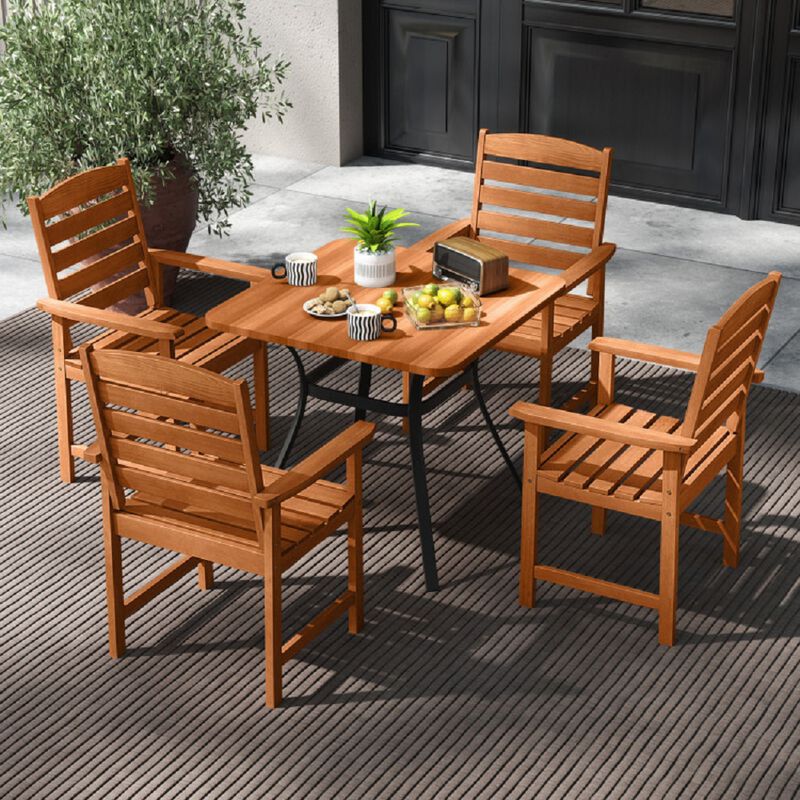 2-Piece Solid Wood Patio Dining Chairs – Comfortable Angled Backrest & Slatted Design