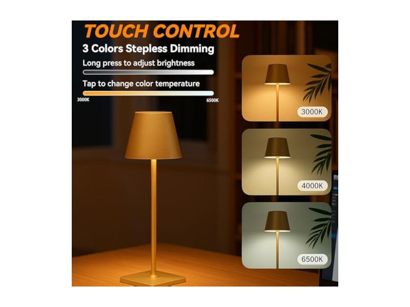 Rechargeable Cordless Touch Control 2 Pack Bottle Lamps For Camping 2000mAh image number 2