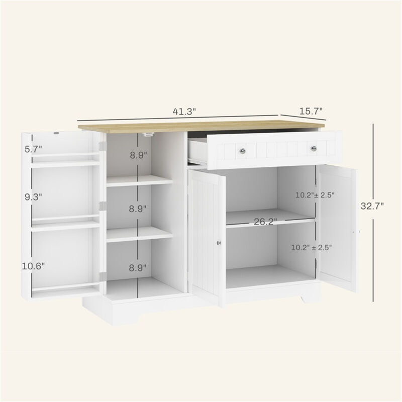 Wooden Kitchen Storage Cabinet with Countertop and Closed Compartments