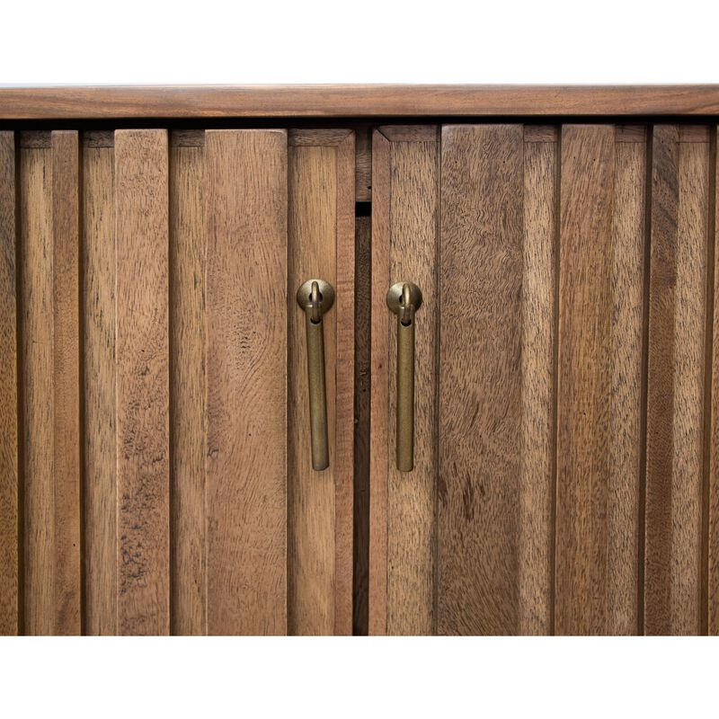 Maze 73 Inch Sideboard Console, 4 Slatted Doors, Mango Wood, Natural Brown - Benzara image number 3