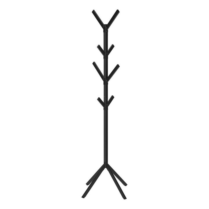 Coat Rack, Hall Tree, Free Standing, 8 Hooks, Entryway, 70H, Bedroom, Black