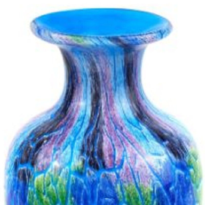 HomeRoots 10" Blue and Green Glass Abstract Round Table Vase image number 2