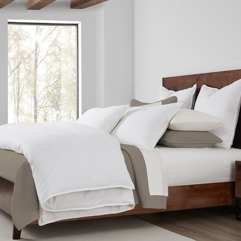 French Flax Linen Queen Duvet Cover Set in White image number 2