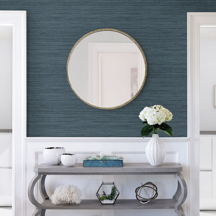 Barnaby Indigo Faux Grasscloth Wallpaper