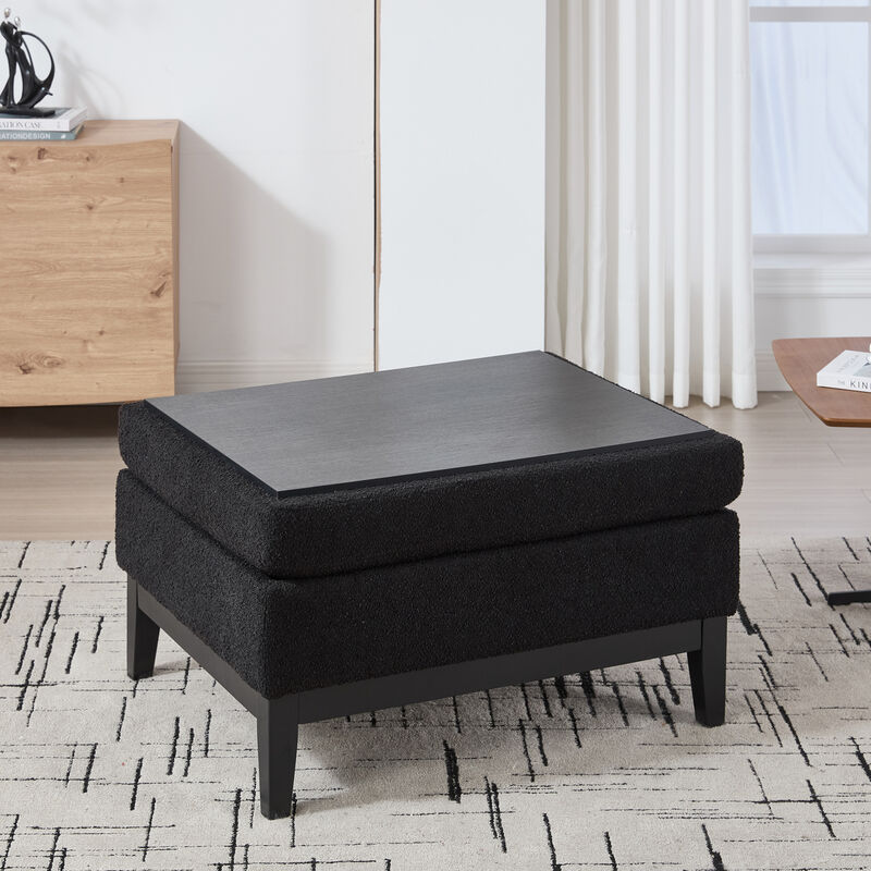GOODSILO Upholstered Wood Base Storage Ottoman with Reversible Lid Coffee Table Foot Stool image number 6