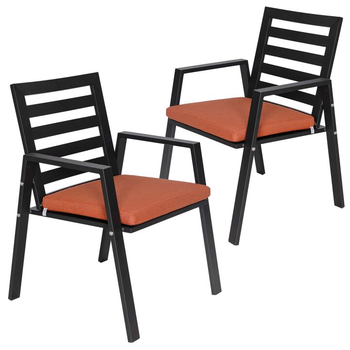 LeisureMod Mid-Century Modern Patio Dining Armchair &ndash; Aluminum Frame with Removable Cushions for Garden and Backyard, Set of 2