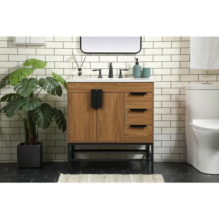 Elegant Kitchen and Bath 32 inch Single bathroom vanity in walnut brown