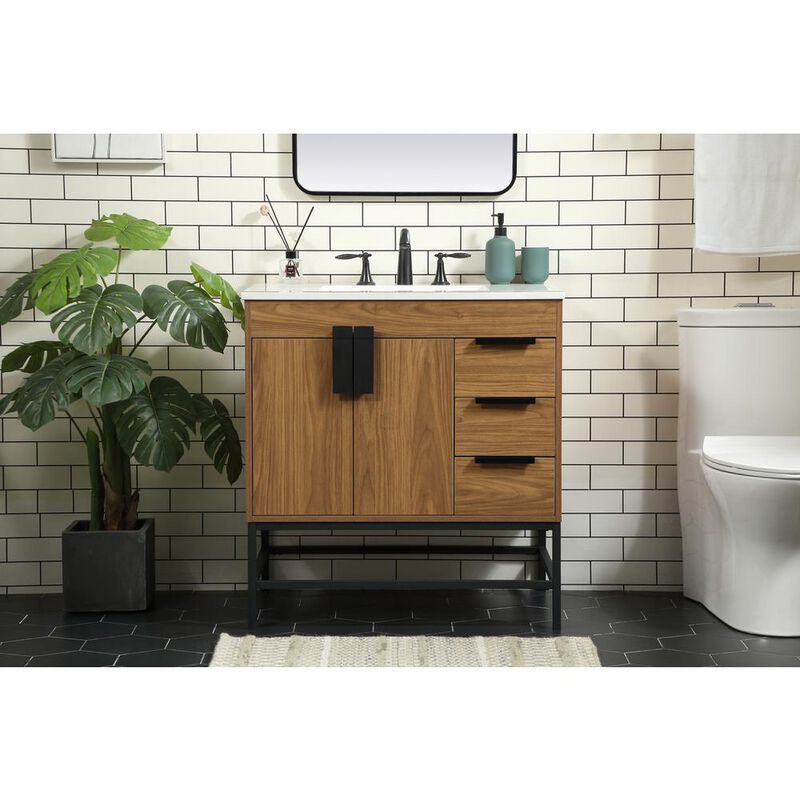 Elegant Kitchen and Bath 32 inch Single bathroom vanity in walnut brown