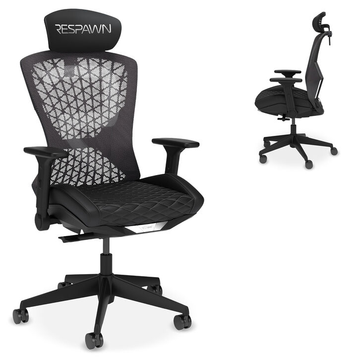 RESPAWN SPIRE Ergonomic Office Chair with Lumbar Support, Headrest, Adjustable Arms and Cooling Gel Seat Cushion, Comfy Breathable Mesh Seat for Home Office, High Back Reclining Gaming Chair