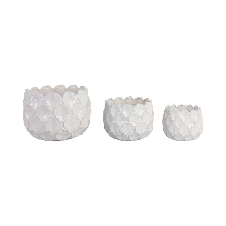 S/3 9/12/15" Cloudy Petal Planters, White