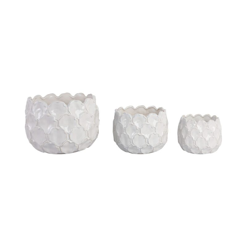 S/3 9/12/15" Cloudy Petal Planters, White image number 1