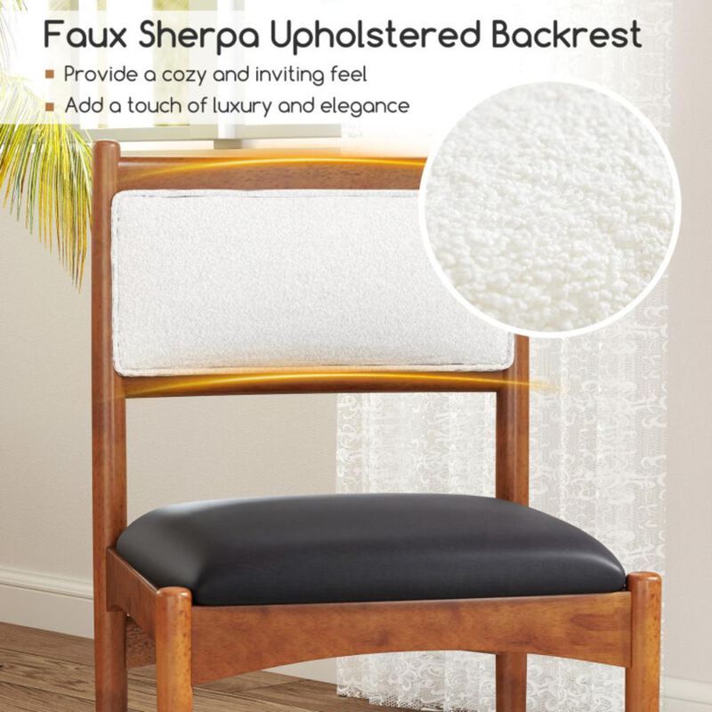 Hivvago Wooden Dining Chair Set of 2 with Rubber Wood Frame and Faux Sherpa Backrest