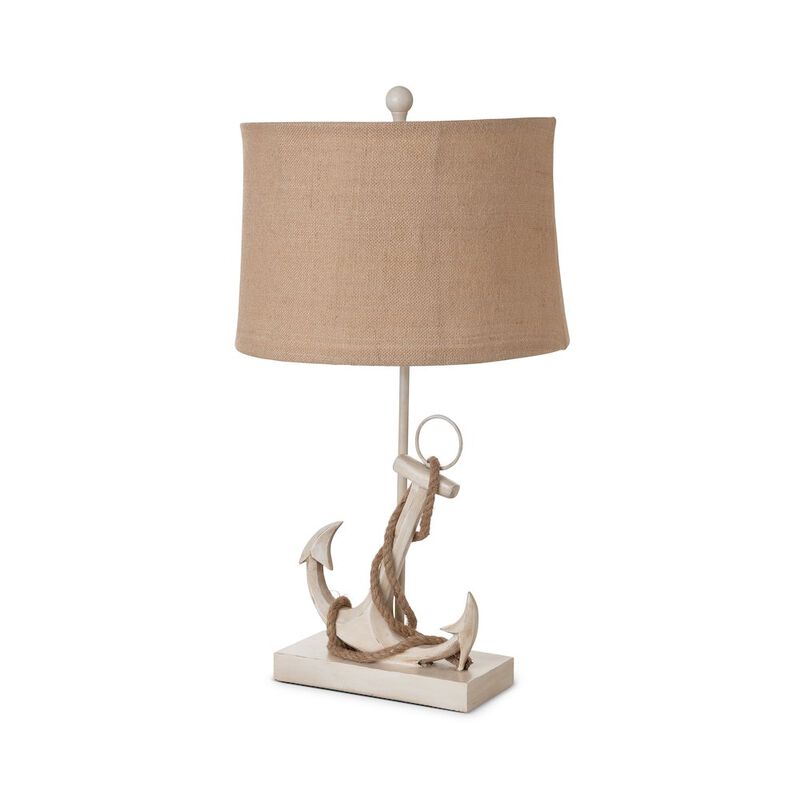 Lux Lighting Anchor 28 Distressed White Polyresin Coastal Table Lamp, (Set of 2)