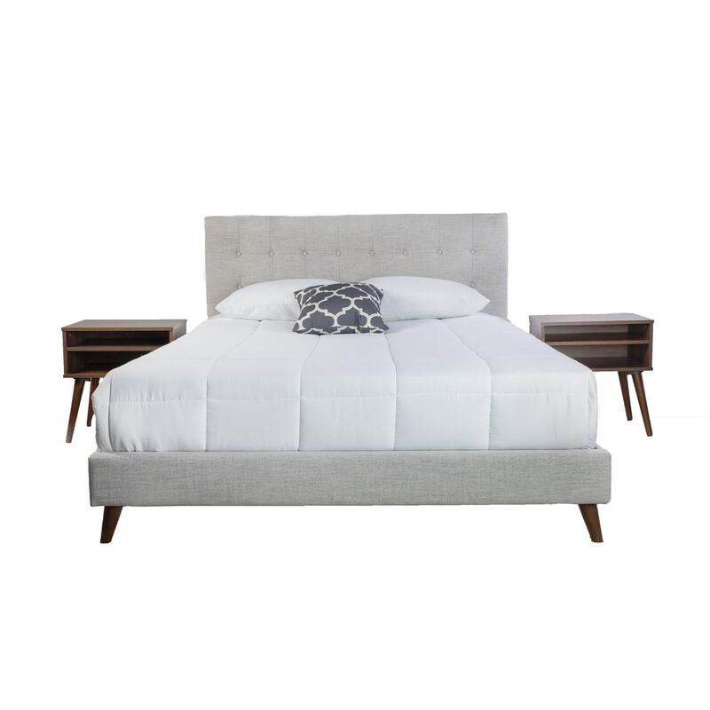 Myla Upholstered Queen Bed In A Box W/ Nightstands