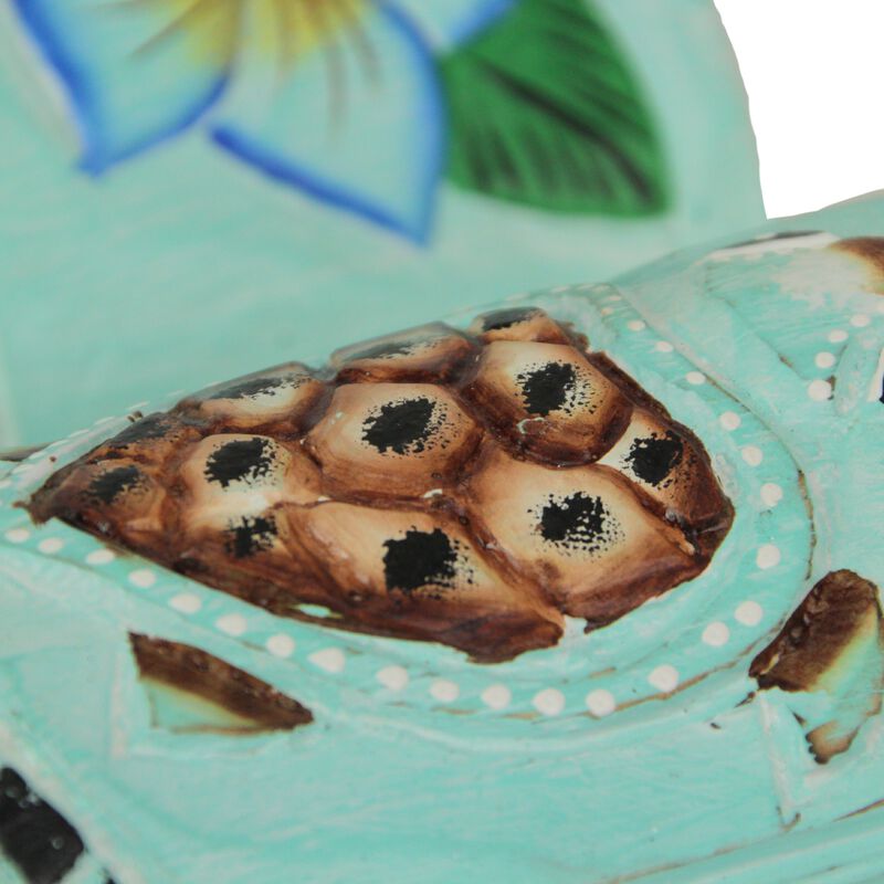 Aqua Blue Tiki Wall Masks &ndash; Flower & Sea Turtle Design, 12"x5"x2" Tropical Decor image number 3