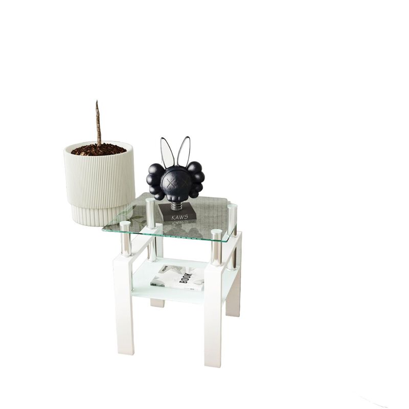 1-Piece Modern Tempered Glass Tea Table Coffee Table End Table, Square Table for Living Room