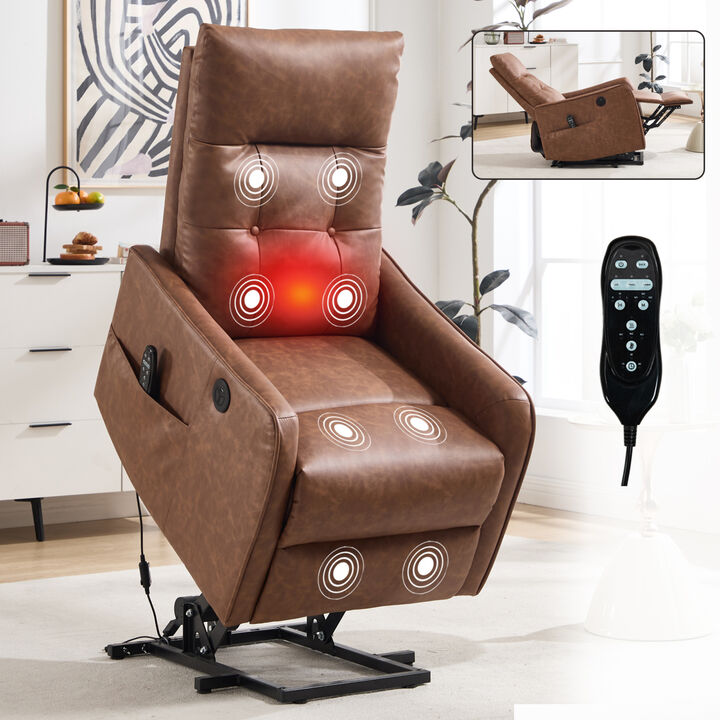 GOODSILO Single Motor Power Lift Recliner Chair with Massage Heat and USB Charging for Enhanced Comfort and Relaxation
