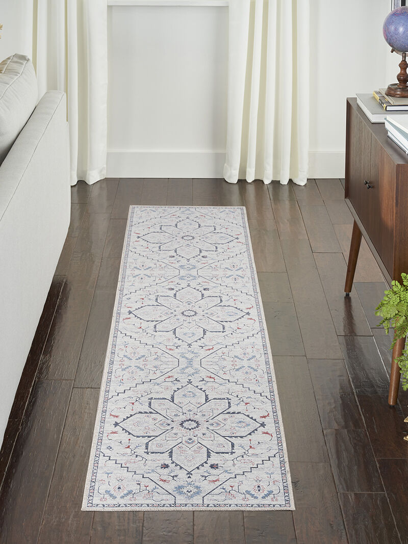 Machine Washable Series 1 SR110 Ivory/Blue 2' x 6' Rug