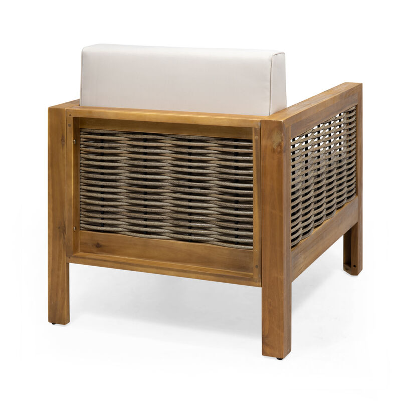 Merax  Outdoor Acacia Wood Club Chair with Wicker Accents Set of 2