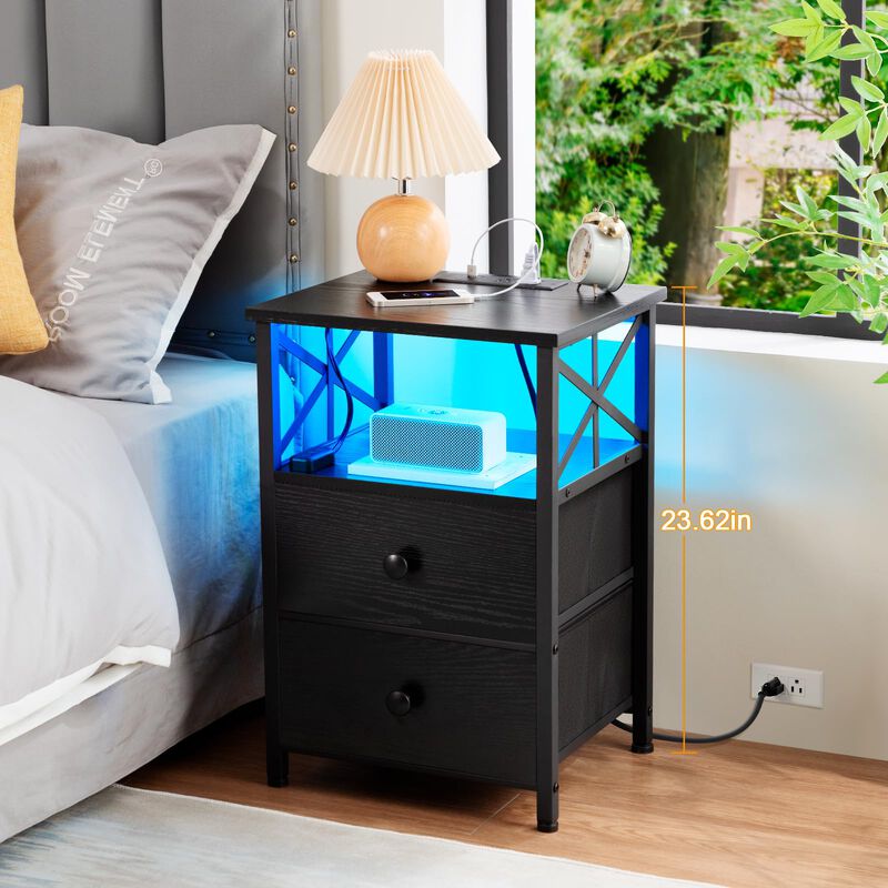 AMHANCIBLE Nightstand with Fast Charging Station, End Tables Living Room with USB Charger 3-Port & 2-Power Outlet, Bedside Table