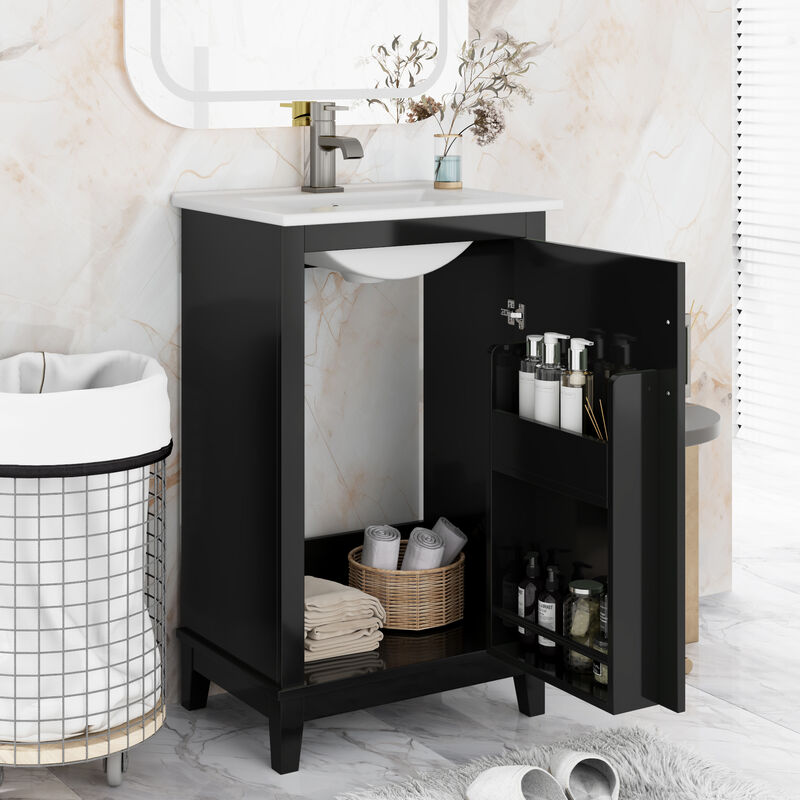 Whisen 20" Bathroom Storage Cabinet Bathroom Vanity with Ceramic Sink and Soft Close Door