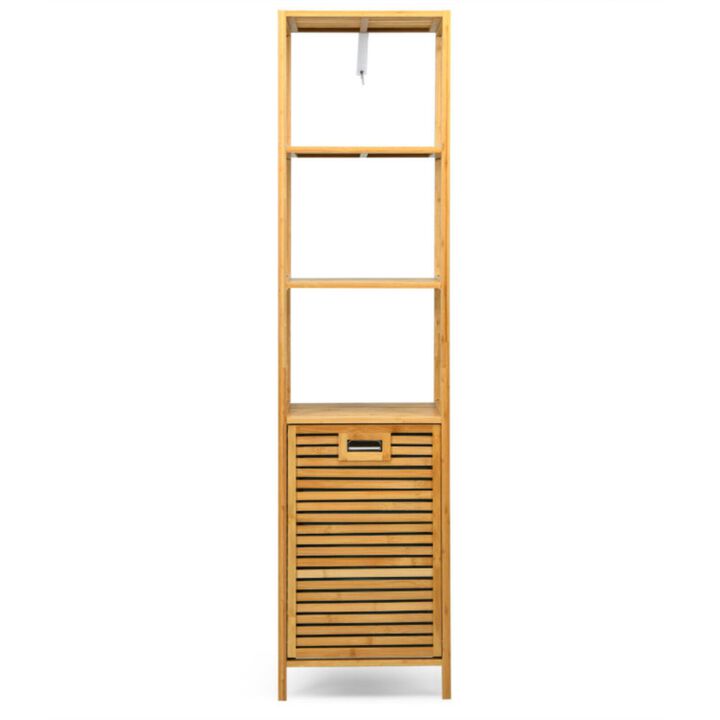 Hivvago Bamboo Tower Hamper Organizer with 3-Tier Storage Shelves