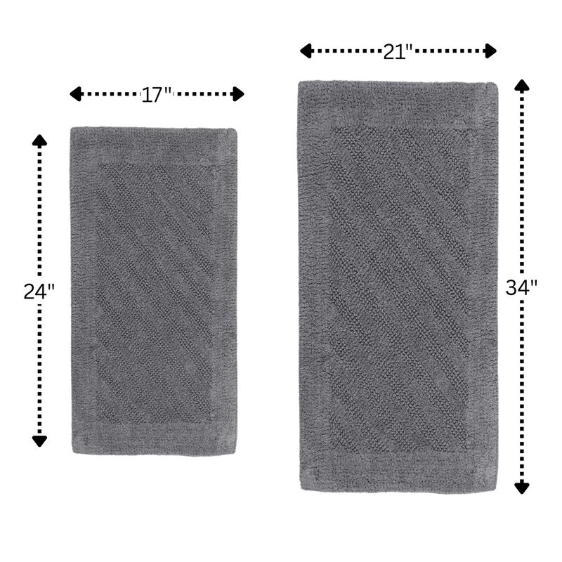 Knightsbridge Shooting Star 220 GSF Reversible Bath Rug Set - 2- Piece - 17"x24" and 21"x34", Silver