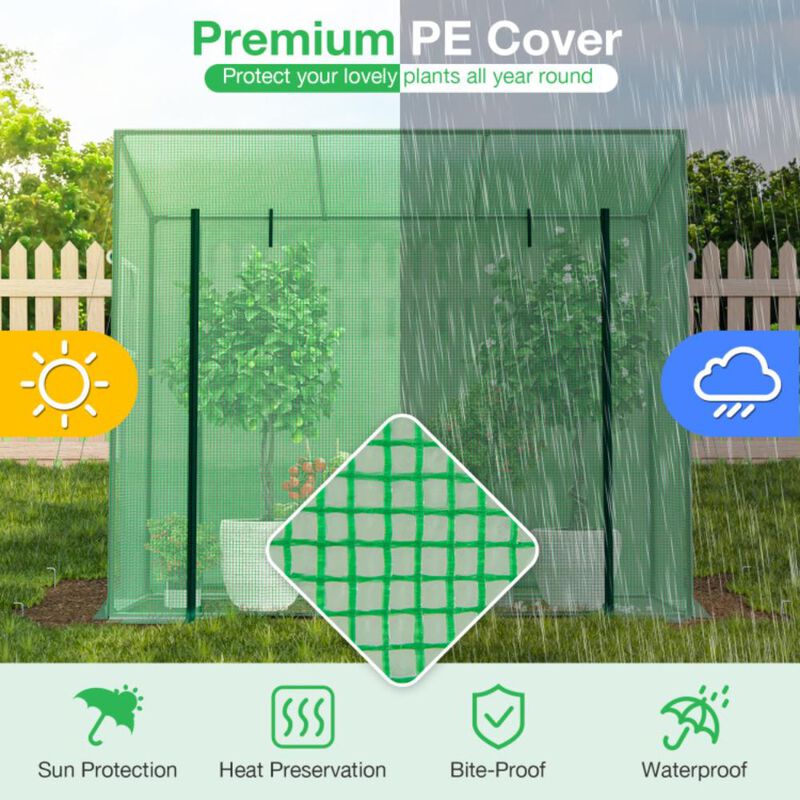 Hivvago Outdoor Portable Walk-in Greenhouse with PE Cover Heavy-Duty Metal Frame Roll-up Zipper Door