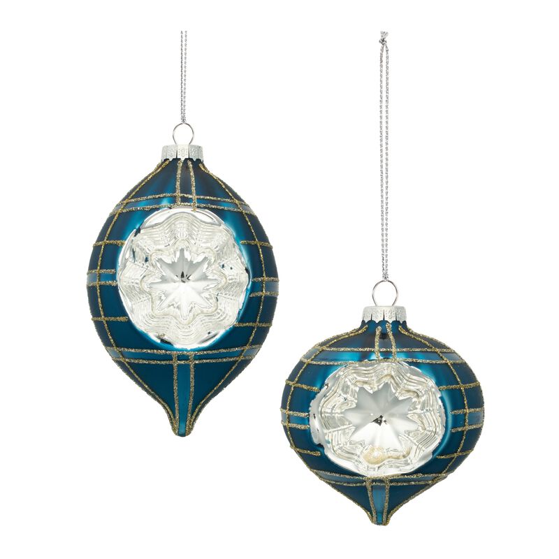 Set of 12 Glass Plaid Reflector Ornaments for Seasonal Styling and Tree Trimming