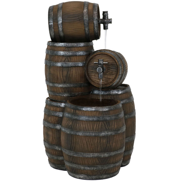 Sunnydaze Stacked Rustic Barrel Water Fountain with LED Lights - 29 in