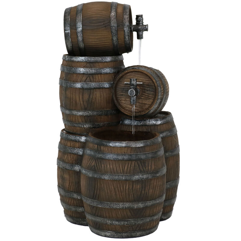 Sunnydaze Stacked Rustic Barrel Water Fountain with LED Lights - 29 in image number 1