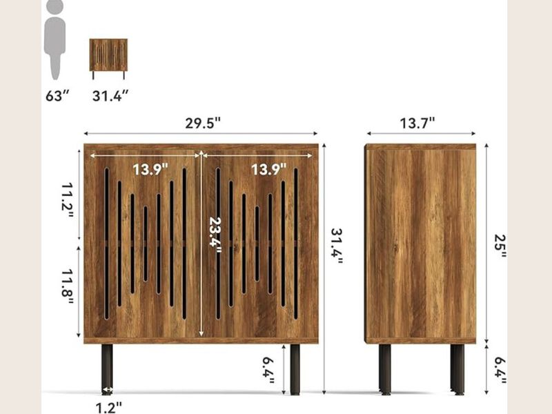 59 Inch Kitchen Sideboard Cabinet Standing Farmhouse Wood Buffet Floor Living image number 2