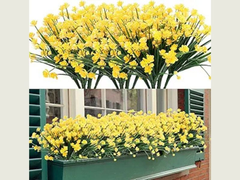 8 Bundle Yellow Artificial Greenery Stems UV Resistant Outdoor Vase Filler image number 2